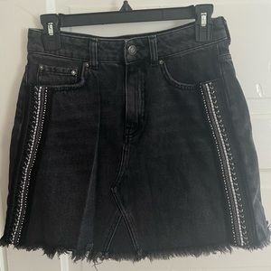 Free People Embellished Mini Jean Skirt Black